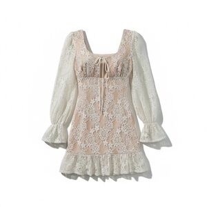 SHOWPO White BOHO Lace Boho Plunge Sexy Short FESTIVAL Dress 6